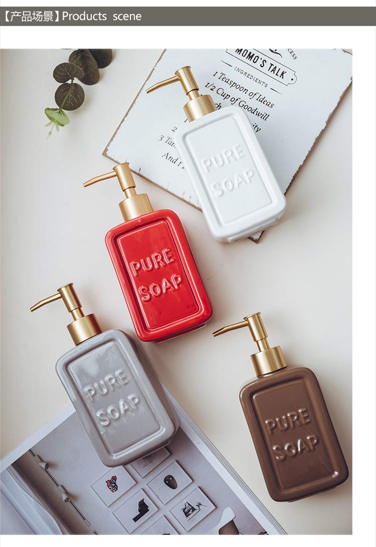 Mozacona Red Ceramics Retro Soap Dispenser Soap Bottle Lotion Bottle with Pump